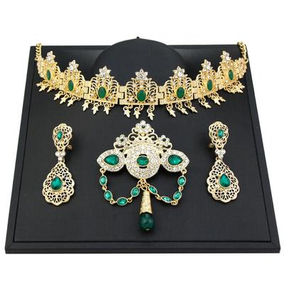 Gold Color Women Hair Chain Set Crown Crystal Bride Wedding Jewelry Tiaras Hair Accessories
