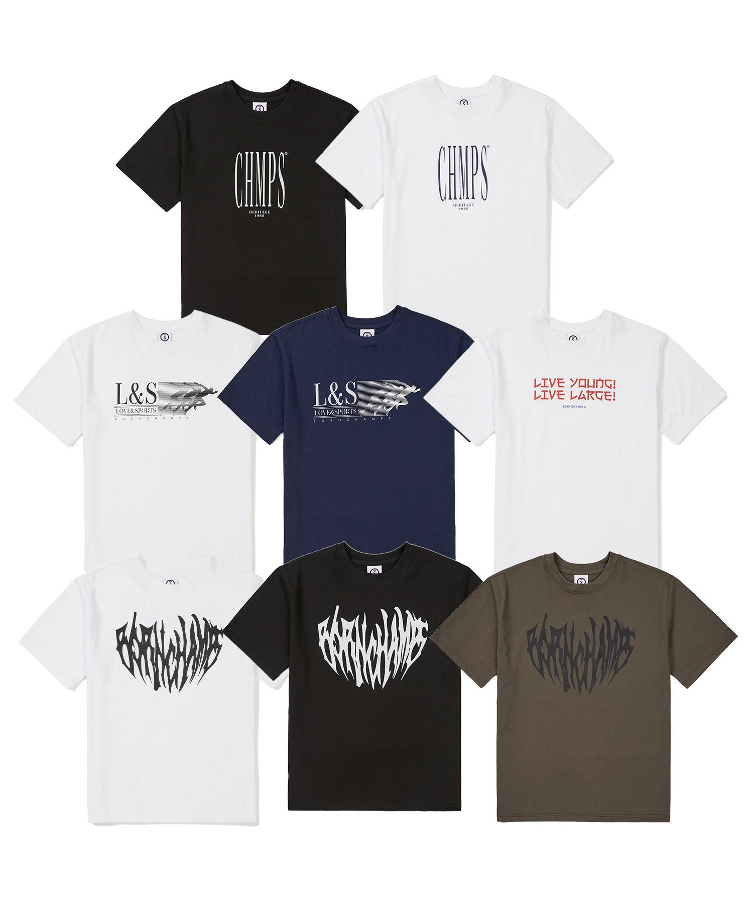 Bonchams [Set] 4 Types Of Graphic & Logo Design Short Sleeve T-Shirts (Type A) Runner Graphic White (B24St06Wh)/S
