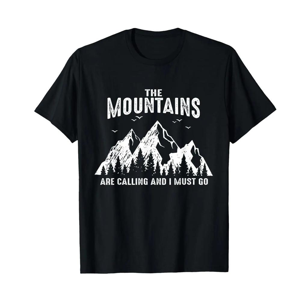 The Mountains are Calling amp I Must Go Hicking T Shirt vintage Washed Stretched Slightly graphic Versatile streetwear Casual