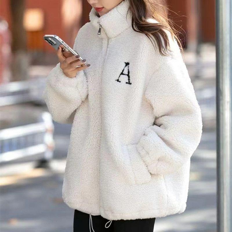 

Свободная тонкая и утолщенная теплая куртка с воротником-стойкой и буквами для осени и зимы, новая простая хлопковая куртка на молнии M белый