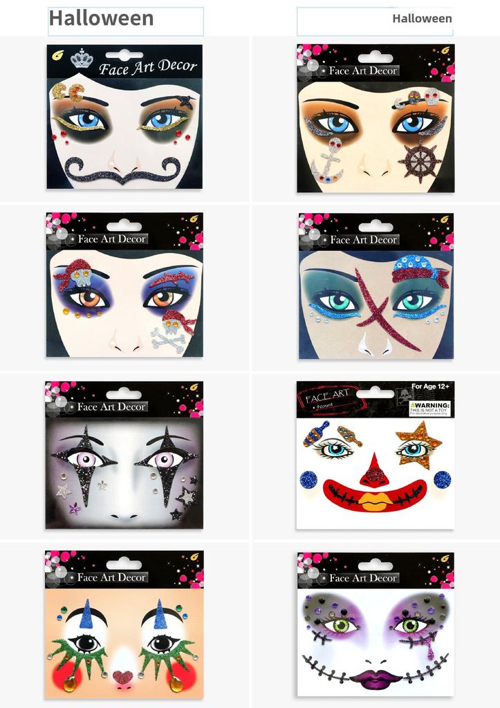 Glitter Face Art Stickers, Self-Adhesive Face Decor Decals for Halloween, Carnival, Festival and Party Makeup