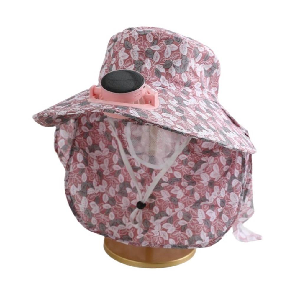 

Anti-UV Solar Fan Cap Breathable 300MA Current Sun Cap Floral Design Long Sun Shield Cooling Fan Hat Summer Season