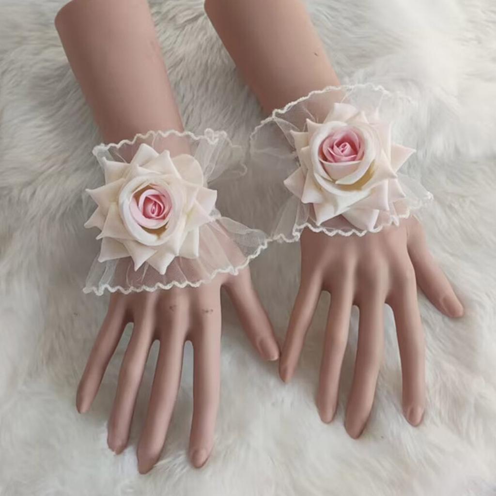 Women Gothic Lace Stretch Wrist Cuffs Bracelets For Wedding Party Y2K Bracelet Sleeve Wrist Cuffs Ruffled Lace