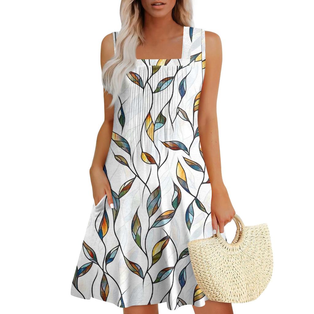 Womens Summer Dresses Loose  Sleeveless Sundresses Dress With Pockets