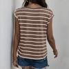 Summer Women Sleeveless Striped T-shirt O Neck Print