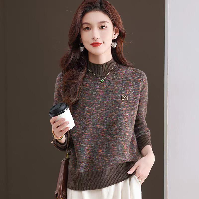 Cashmere Sweater Women Half Turtleneck Pullover Thickened Knitted Sweater and Loose Solid-colored Base Layer