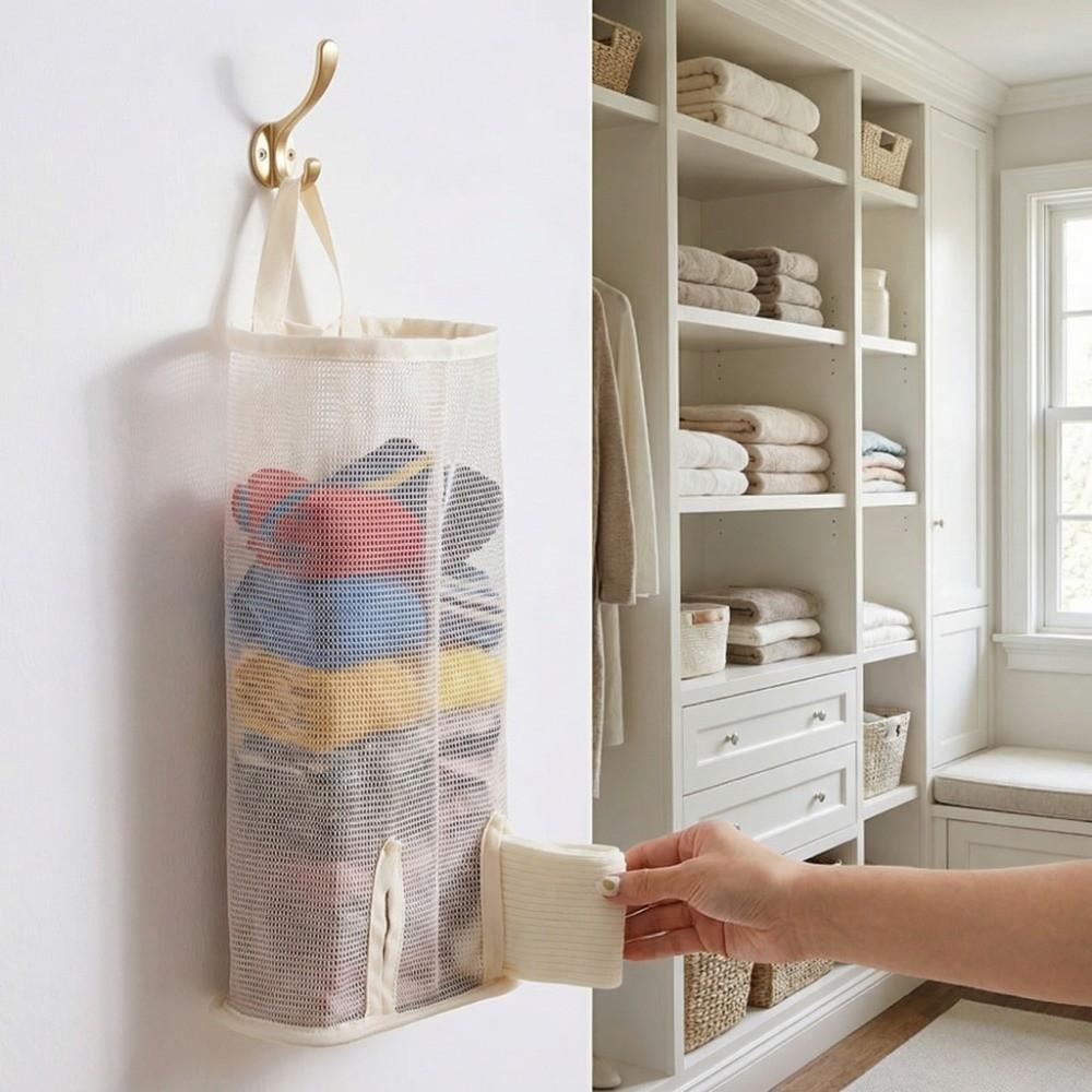 Large Capacity Sock Storage Bag Mesh Pocket Closet Organizer Grocery Bag Holder  Bedroom Storage