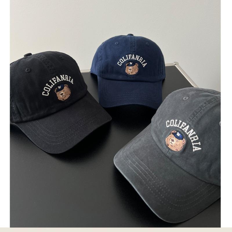Cute Bear Embroidered Baseball Cap, Wide Brim, Big Face, Small Hat, Female Cap, Casual and Versatile