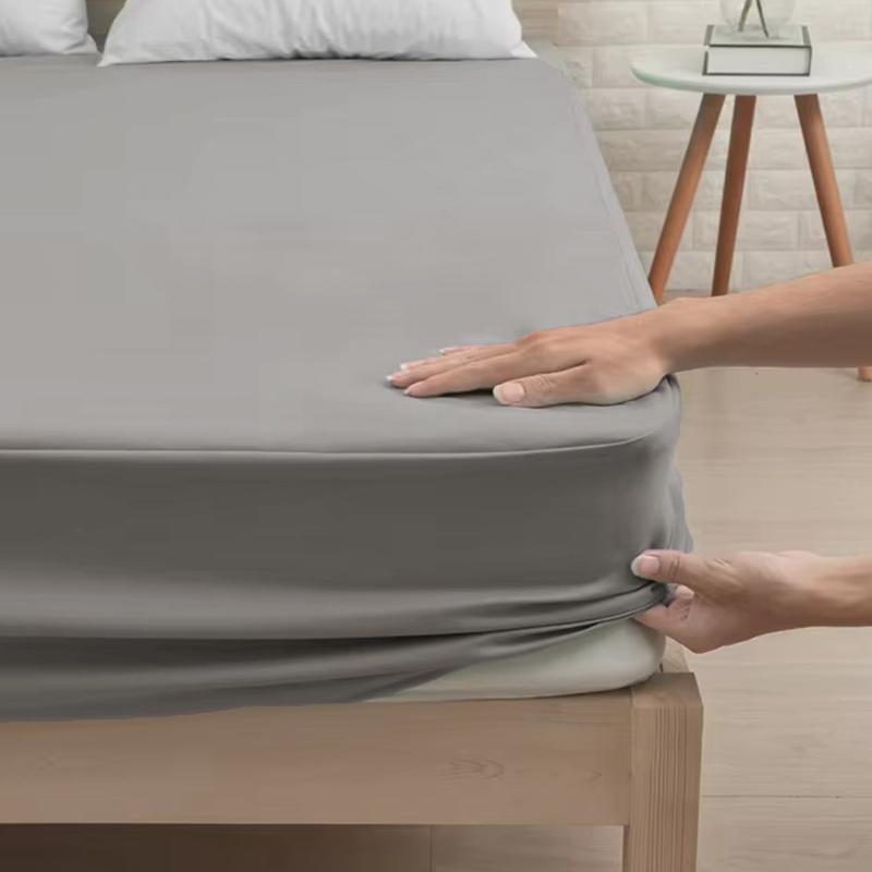 1 PC Solid Color Fitted Sheet,Waterproof Bed Sheet Mattress Protector,Deep Pocket Bed Sheet Soft  Comfortable and Durable Bedding 360°Full Wrap