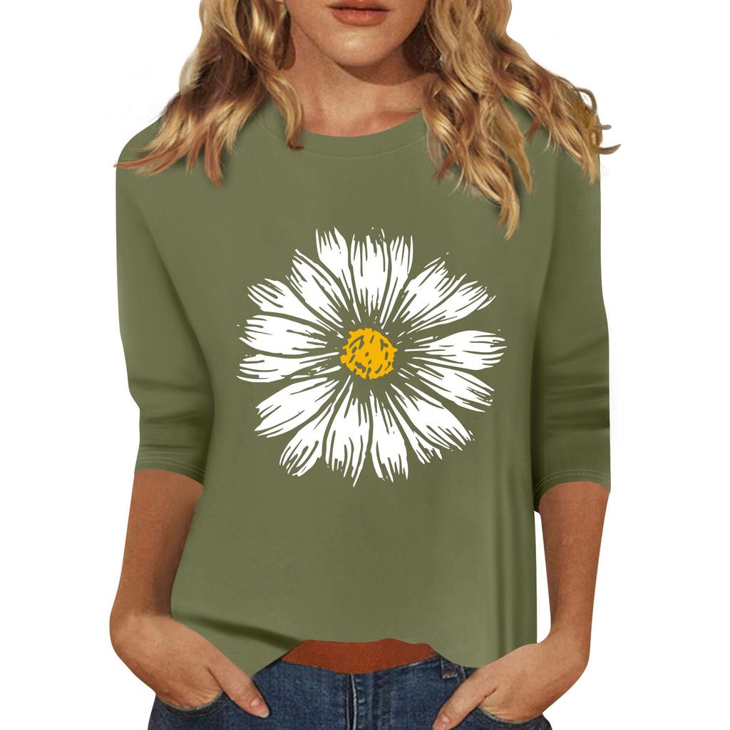 Damenmode, lässig, bedruckt, sieben Ärmel, Rundhalsausschnitt