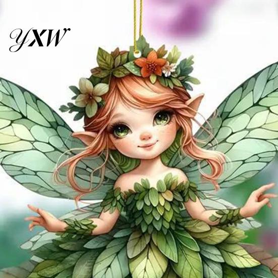 Whimsical Car Accessory Decoration Christmas Tree Ornament with Lanyard Easy to Hang 2D Little Girl Pendant Angel Hanging Bag Keychain Long-lasting