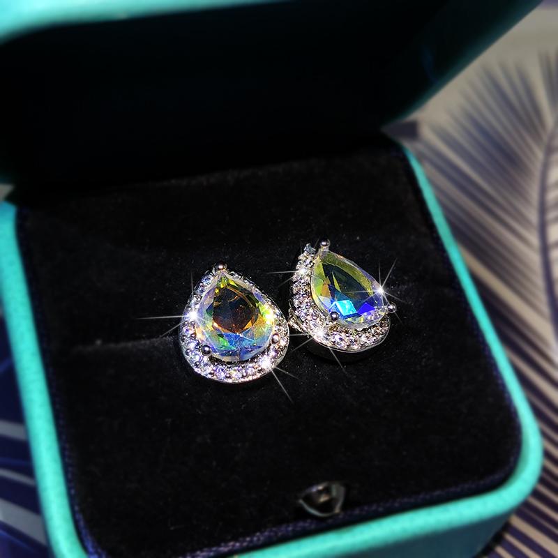 Sterling Silver High Quality Natural Colorful Zircon Earrings Ladies Wedding Engagement Birthday Party Gift Fashion Jewelry