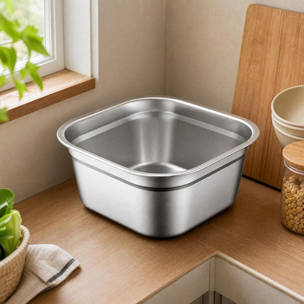 Square Stainless Steel Mixing Bowl Induction Compatible for Countertop Use