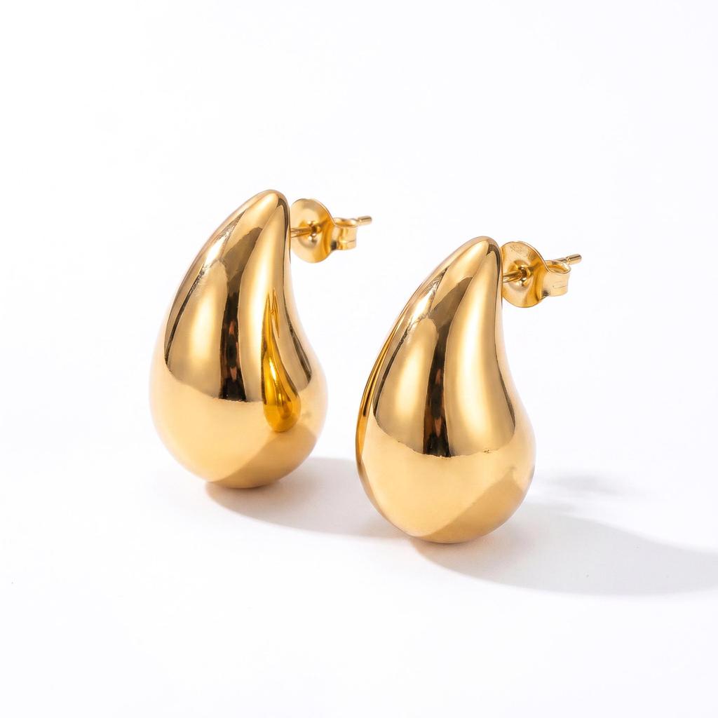 European and American 18k Gold-Plated Stainless Steel Water Drop Stud Earrings