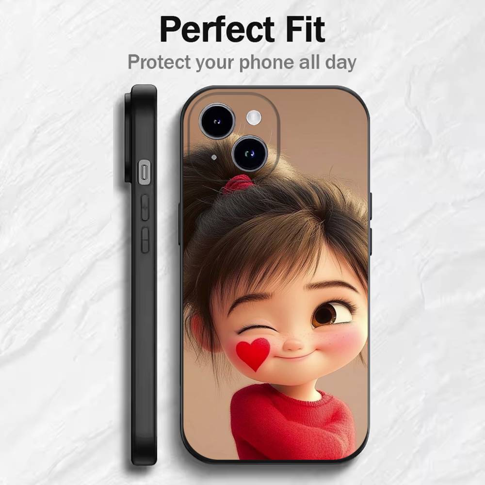 Cute Angry Little Girl Phone Case For 17 16 15 14 13 12 11 Mini XS XR X 6S 6 Pro Max Plus Black Soft Cover