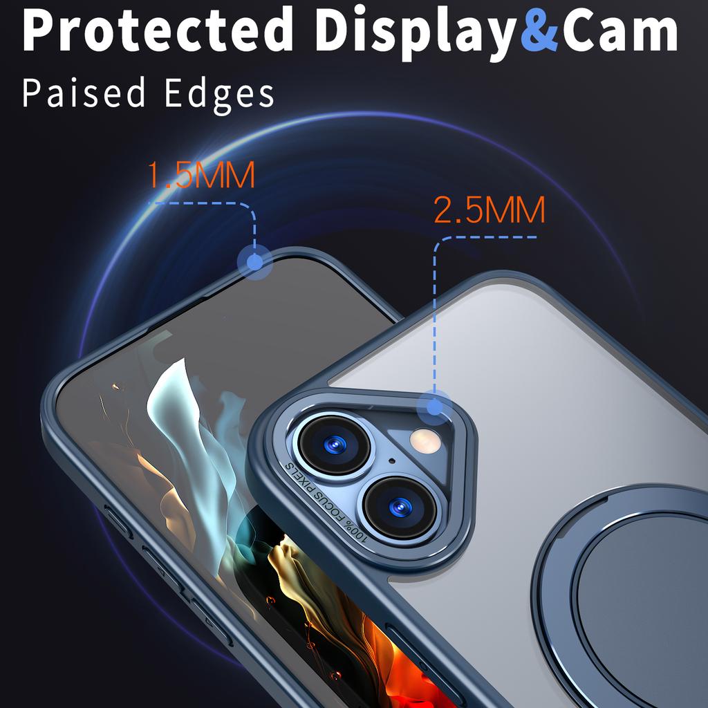 For iPhone 16 Phone Case Ring Kickstand Back Cover Compatible with MagSafe