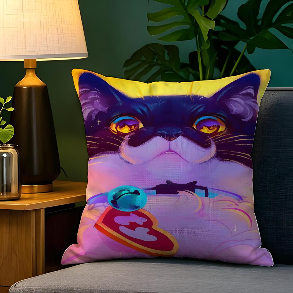 Funny Cute Christmas Cats Pillow Case Natural Linen Pillow Case DoubleSided Decor Sofa Pillowcase Home Decor