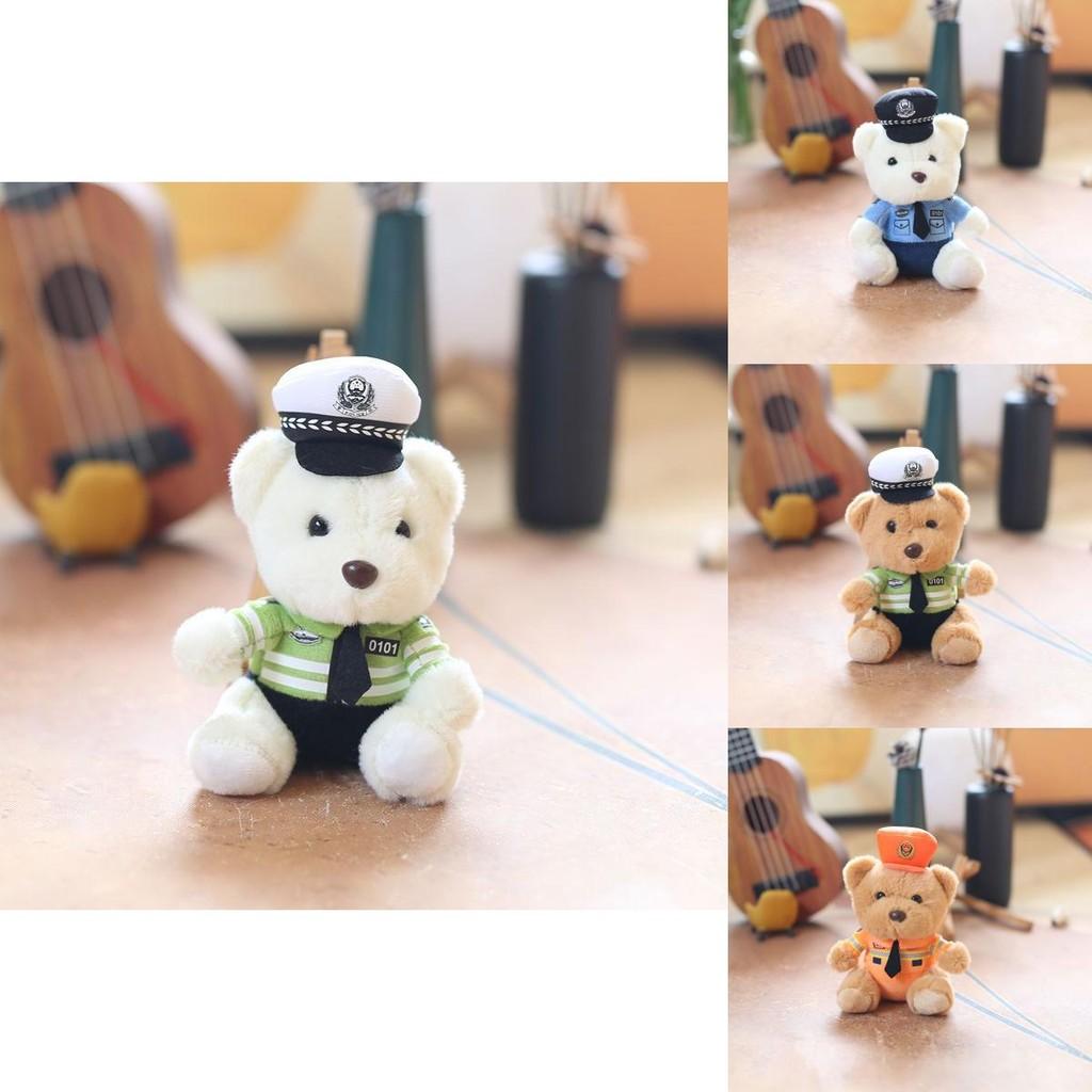 Adorable Plush Police Bear Keychain Cute Stuffed Animal Doll For Bags And Keys