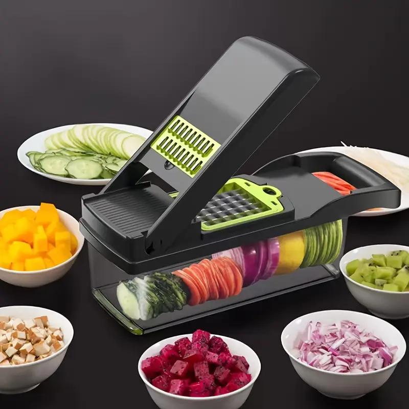 Tritaverdure Multifunzionale 16-in-1 Manuale Affettatrice Dicer con Contenitore Tagliaverdure per Cipolla, Carota, Aglio Gadget da Cucina