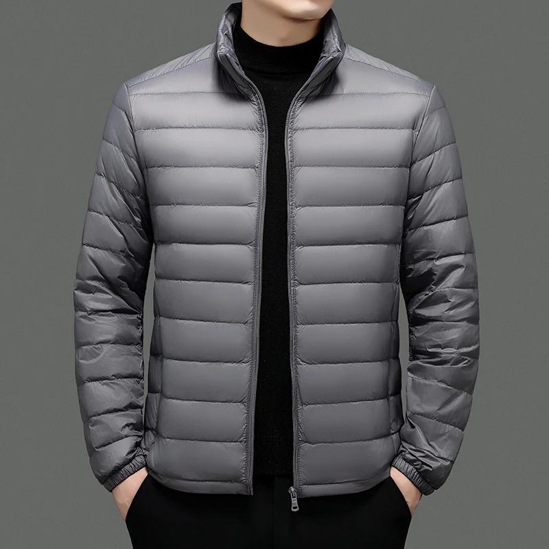 

Осінньо-зимова легка пухова куртка чоловіча з коміром-стійкою Smart Casual Білий пух качки Чоловіча однотонна тепла модна верхня одежа Куртки 4XL сірий