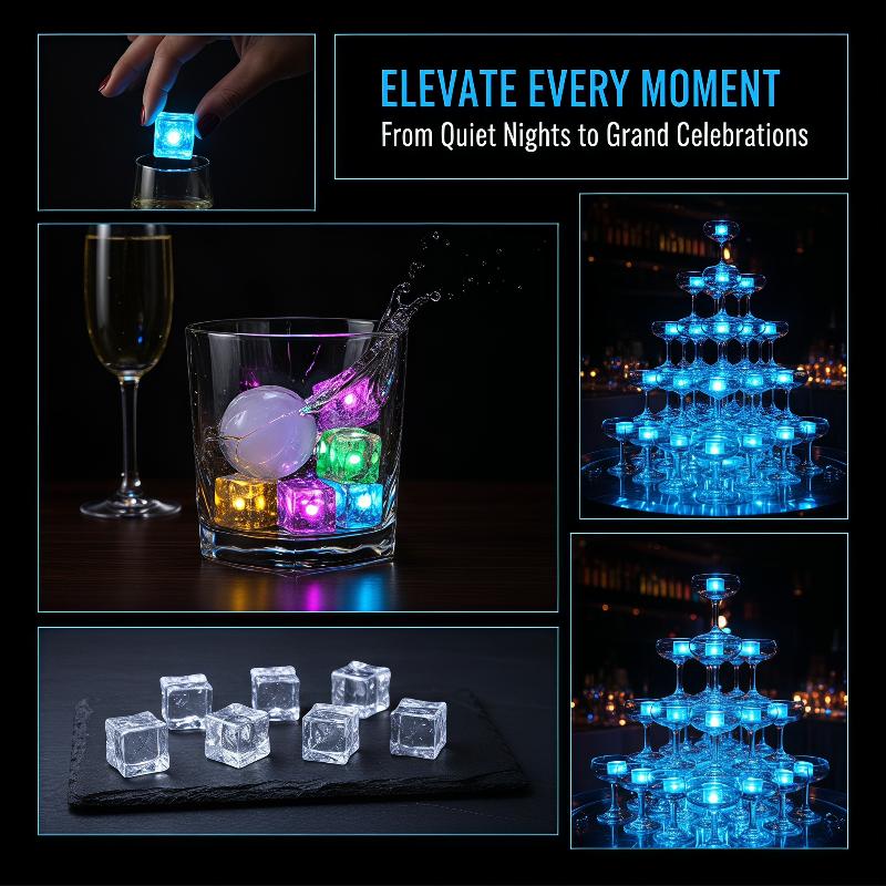 5 Pièces Glaçons LED Étanche Multicolore Clignotants Lumineux dans le Noir Pour Décoration de Mariage Fête Bar