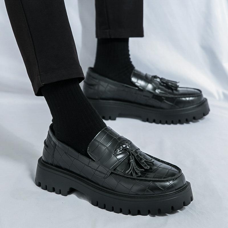 Men Loafers Black Platform Elevator Leather Shoes Thick Sole Formal Business Wedding Dress Prom Lightweight Shoes Large Size