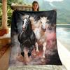 1pc Black And White Horses Printed Blanket, Four Season Blankets Suitable For Sofas, Beds, Living Rooms, Travel, Outdoor Camping