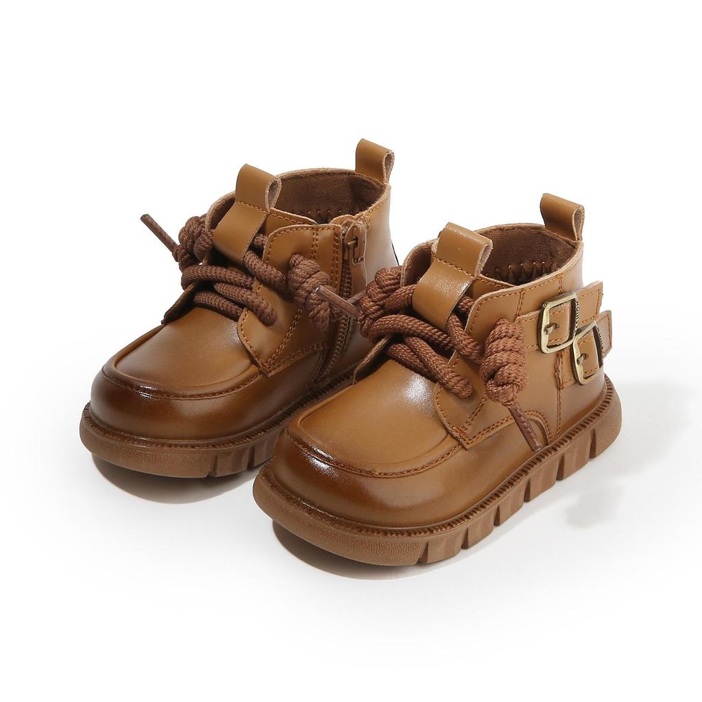Autumn/Winter Non-slip Soft Sole Baby Walker Boots - British Style for Boys & Girls, Plus Velvet Leather