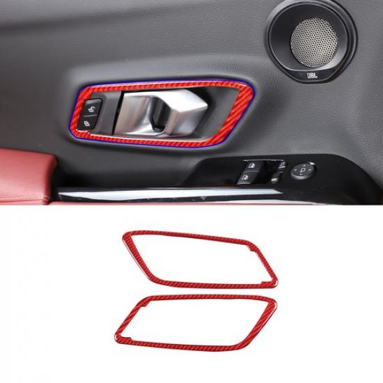 Red Carbon Fiber Inner Door Handle Frame Trim Cover For Toyota Supra A90 19-22