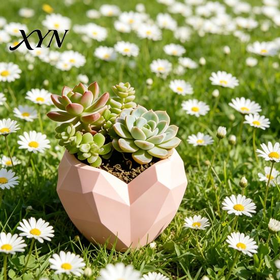 Charming Plant Container Geometric Heart Shape Flowerpot, Decorative Flower Pot for Indoor Elegant Home Decor Planter Outdoor, Creative Love