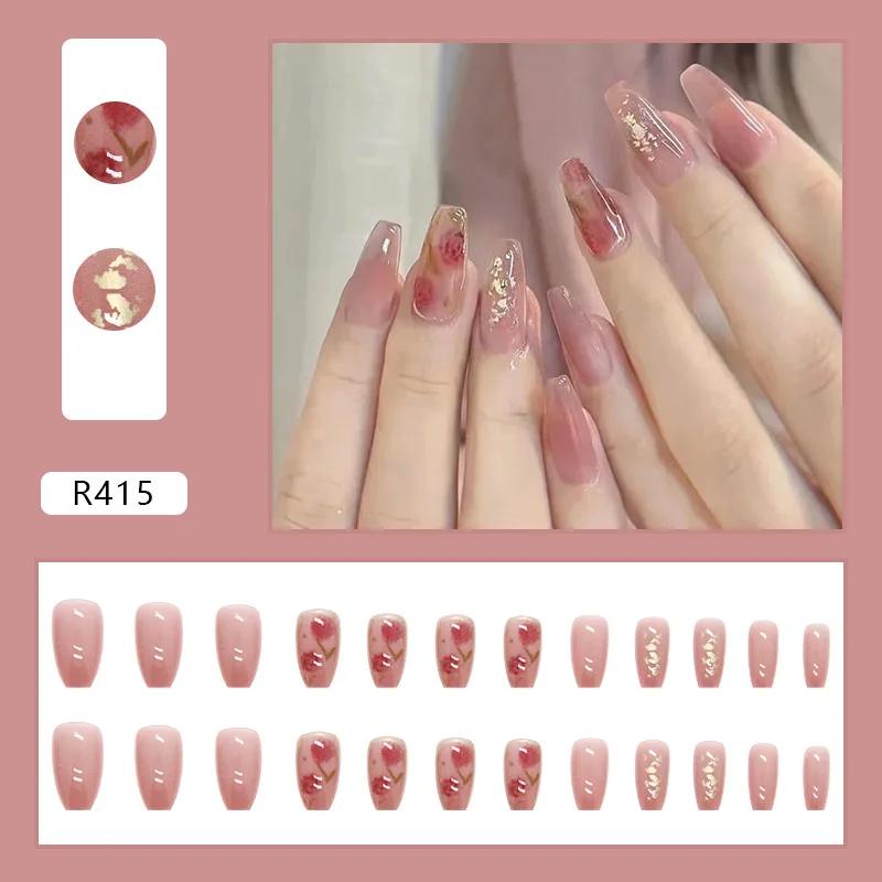 24Pcs French Tip Extra Long Ballerina Press On Nails Detachable Artificial Fake Nails Wearable Nail Art Tips