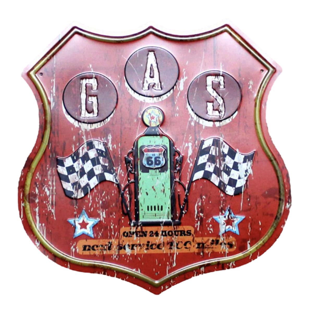 ALOHAMONI American USA Tin Plate Route 66 BIG Size Sign Vintage Metal Plate Number License Plate Retro California West Coast Hawaii Route66 (4GAS Red)