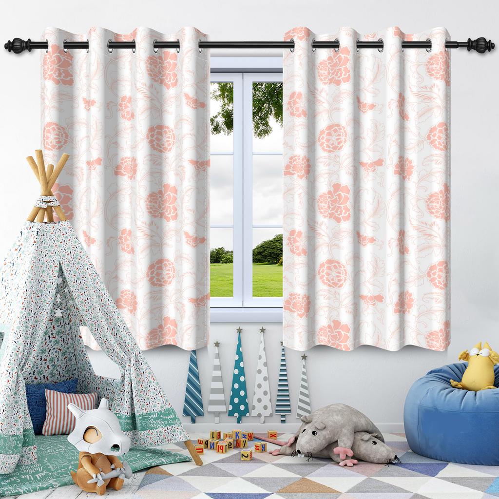 Wildflowers Floral Green Plants Window Curtains Blackout Washable Polyester Fabric Bedroom Living Room Home Decor Curtain 2 Pcs