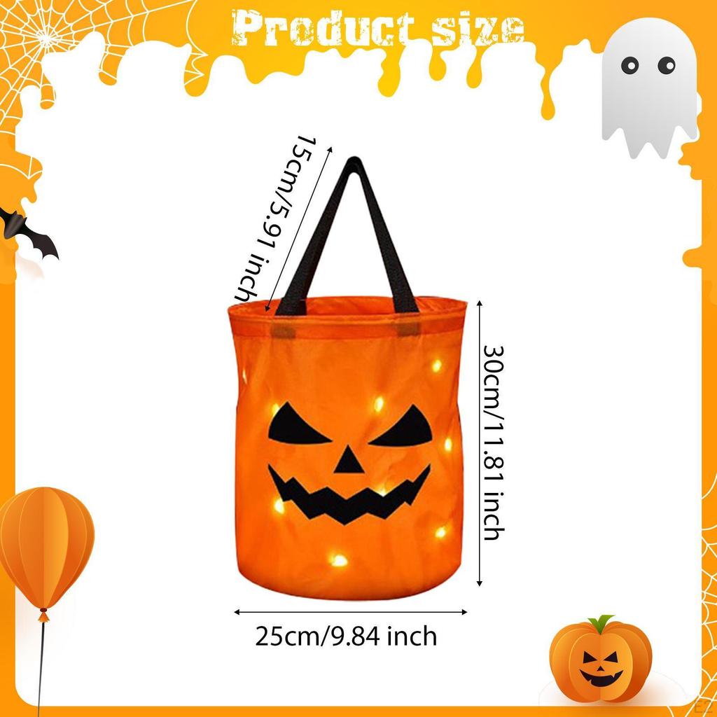 2Pcs Halloween Pumpkin Candy Bags, with Light, Pouch Multipurpose Trick or Treat Bags Gift