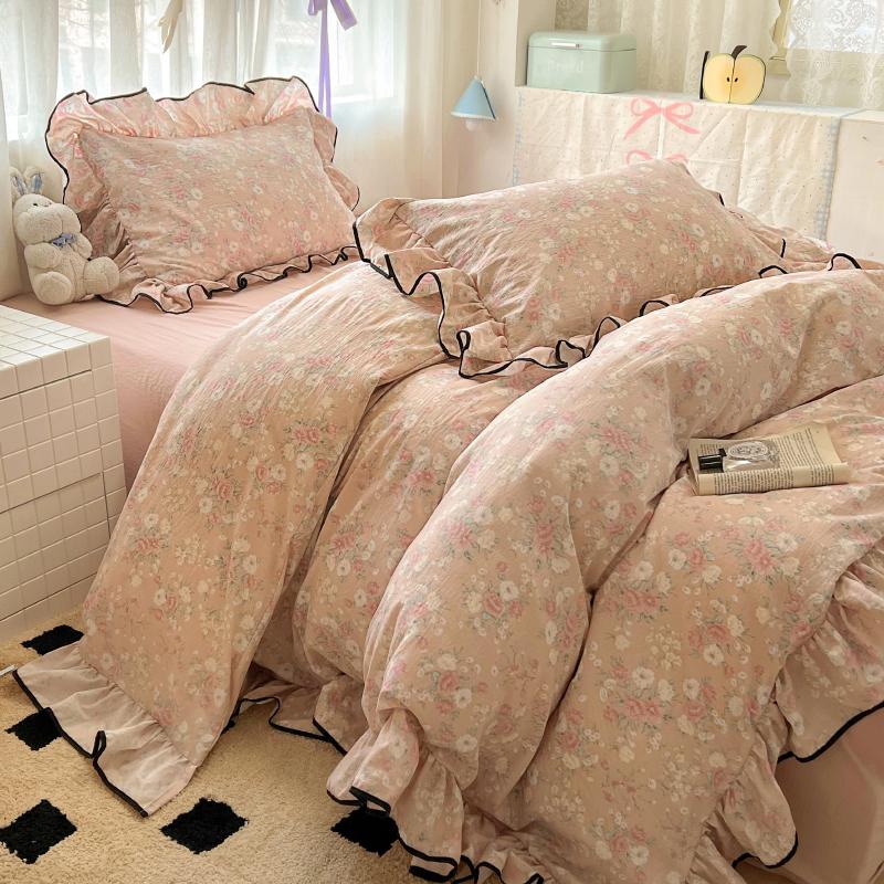 3pcs Korean Style Duvet Cover Set (1*Duvet Cover + 2*Pillowcase, Without Core),Princess Lace Bedding Set, Soft Comfortable