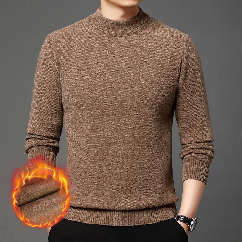 Men s Solid Color Fleece Chenille Sweater - Plus Velvet Thick Warm Winter Base Layer 180/2XL