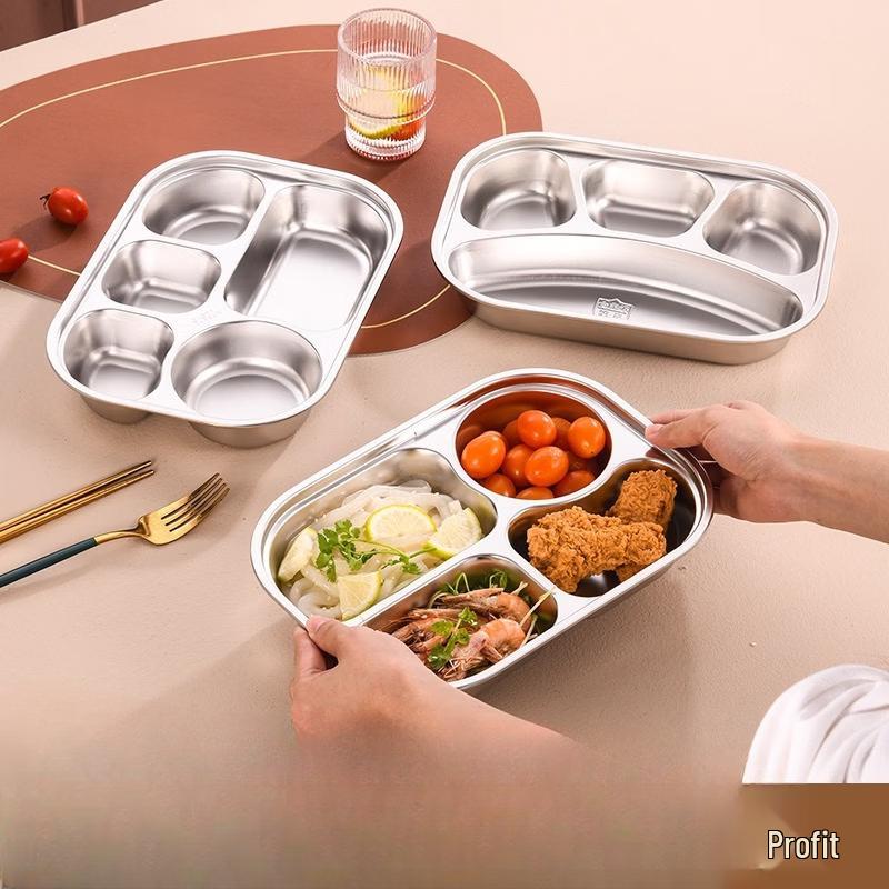 RuHan 304 Stainless Steel 4-Compartment Student Meal Plate