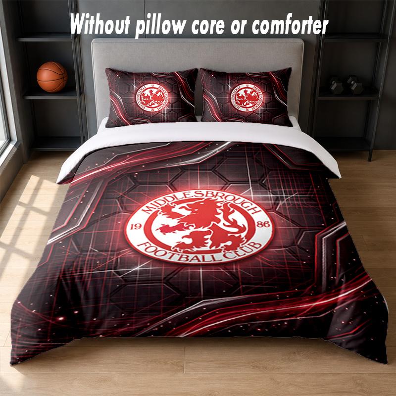 Middlesbrough Football Design Bed Bedding Set 1 Duvet Cover + 2 Pillowcases Soft Breathable Household Bed Linens