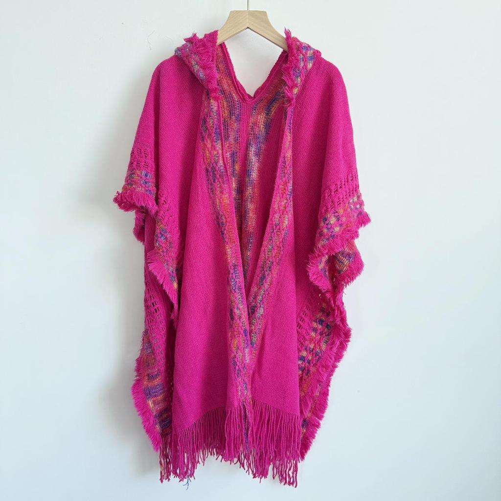 Ethnic Style Hooded Tassel Shawl Cloak – Women's Warm Knitted Cape, 2025 Collection.