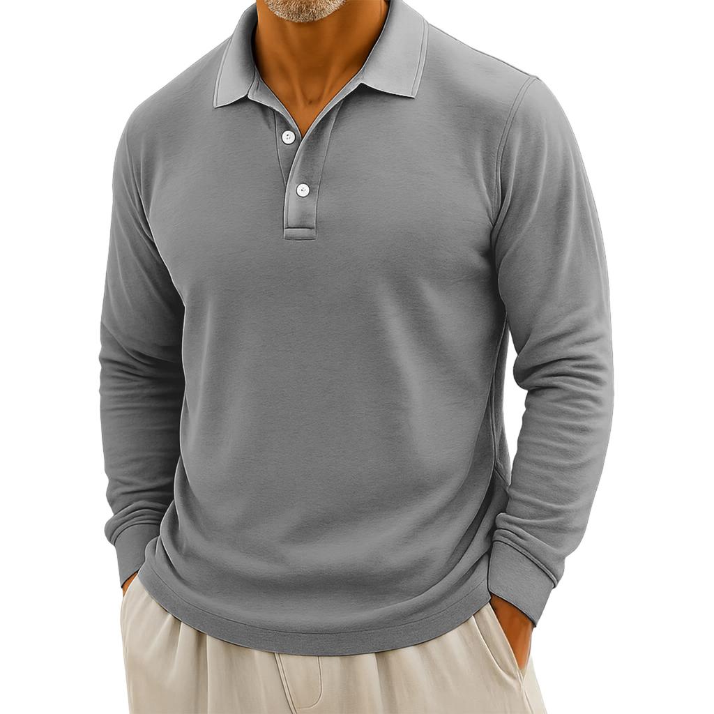Men's Casual Solid Color Button Long Sleeve Top