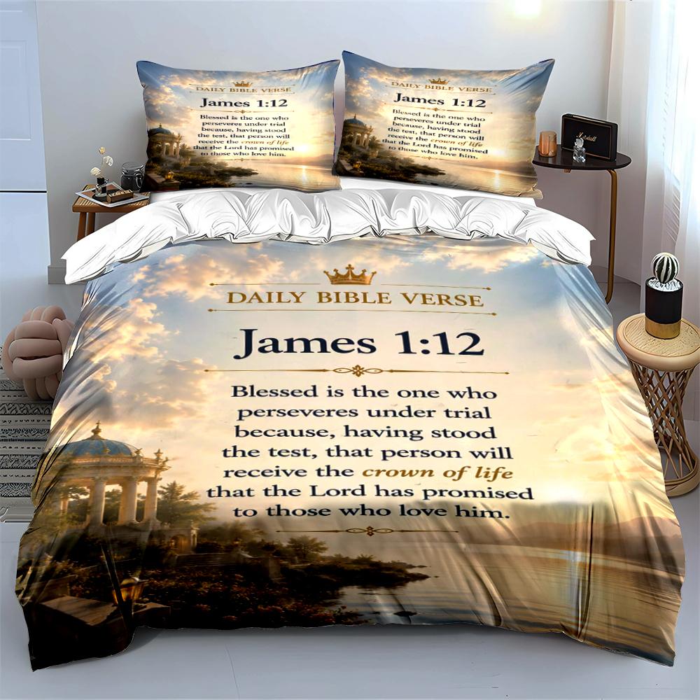 Bible Verse Bedding Set James 1:12 Print Bedding set (1 duvet cover, 2 pillowcases, duvet not included)