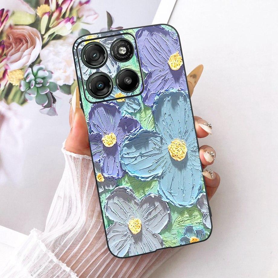 Etui do Motorola Moto G17 Power G15 Power MotoG15 Miękki Czarny Silikonowy Pokrowiec Malowanie Kwiatowe Motyl Smok Kot Funda