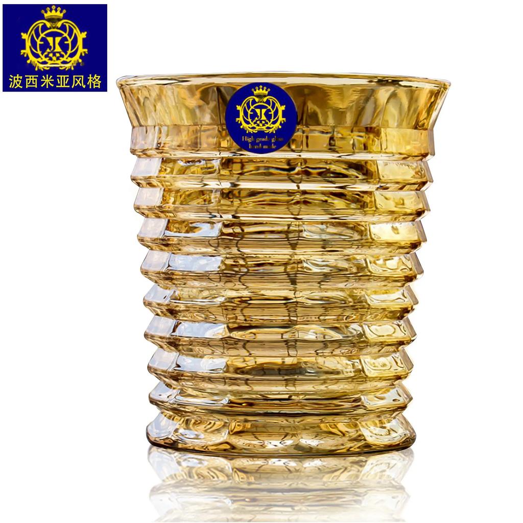 BEPAN European-Style Household Wine Glass Large Crystal Glass Whiskey Cup Gold-Plated Distilled Beverage Brandy Beer Tea Cup
