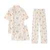 Mikko summer three-piece pajamas women's pure cotton short-sleeved trousers ins Japanese summer spring and autumn loungewear set