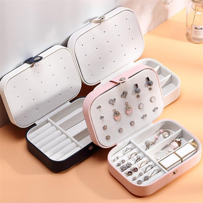 Travel Jewelry Box, Portable Jewelry Case Display Storage Holder Box For Women Girls, PU Leather Double Layer Jewelry Organizer