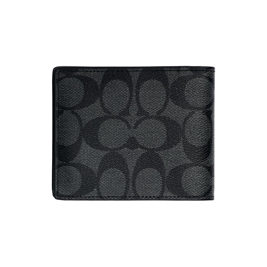 Coach 11 Brand Print Flap Wallet Men Wallets Black Gray F74993-CQBK