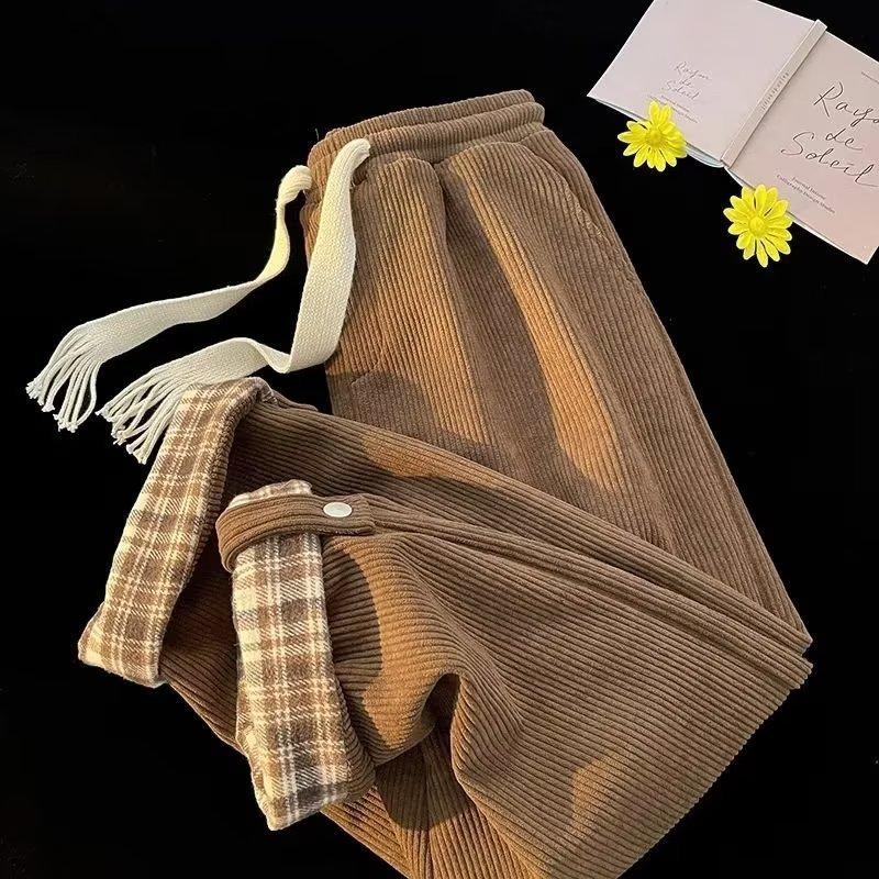 

Вельветові Плісовані Клітинка Повсякденні Широкі Прямі Штани M коричневий