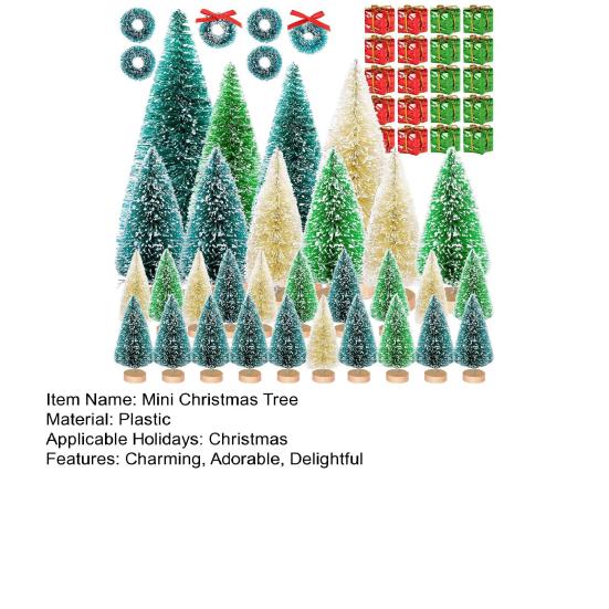56 Pcs Mini Christmas Trees Set Sisal Snow Frosted Bottle Brush Trees