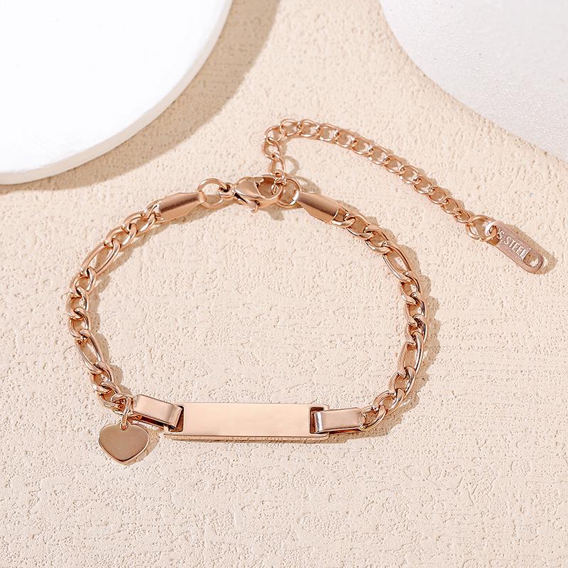 Stainless Steel Cuban Link Bracelet with Heart Plate for Custom Engraving