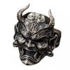 Adjustable Open Face Ring Men Women Vintage Skull Mask Design Copper Electroplated Statement Jewelry